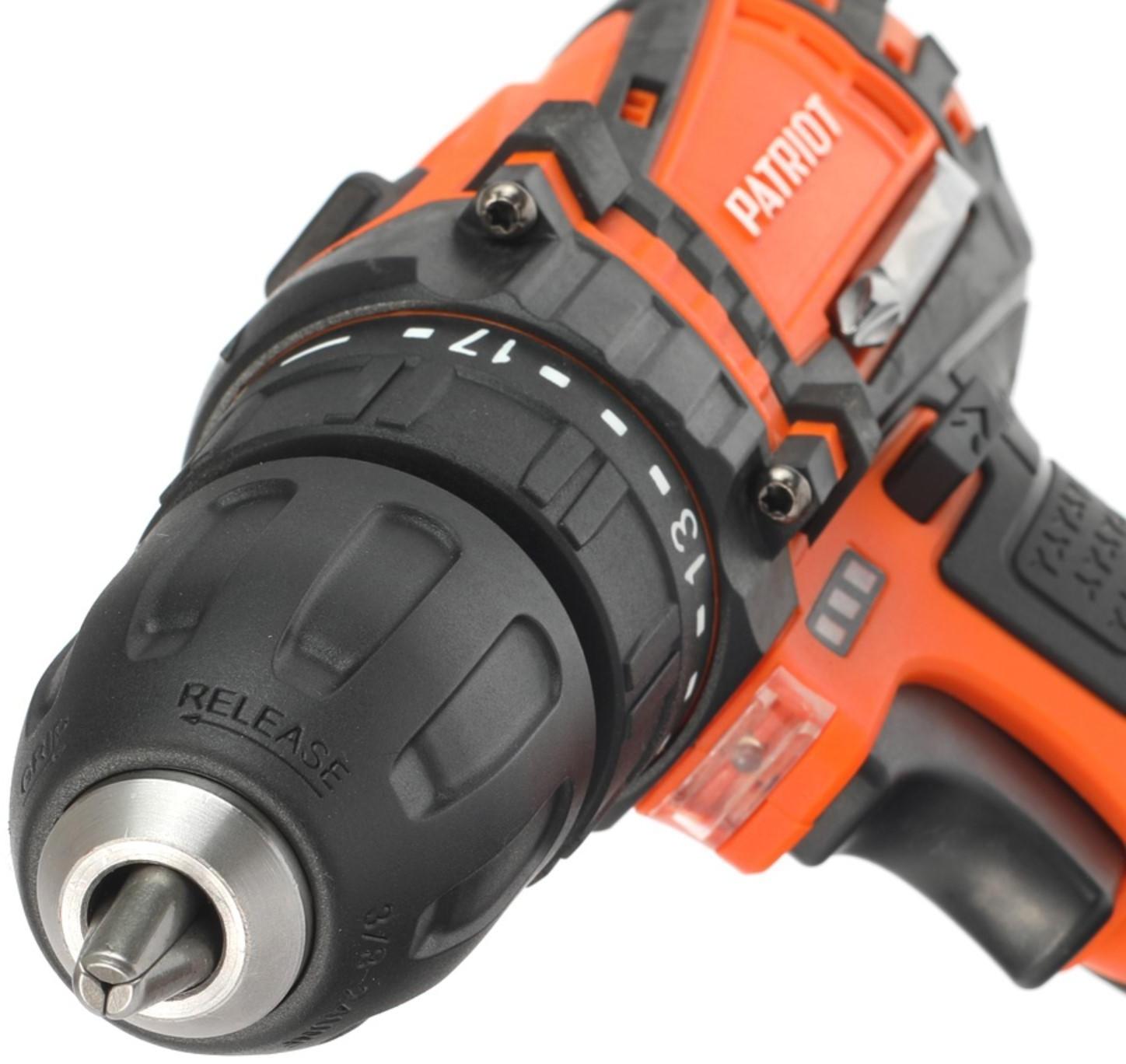 Дрель-шуруповерт аккумуляторная PATRIOT BR183UES, 18 В, Li-Ion, 1х2 Ач, 29 Нм, 1350 об/мин