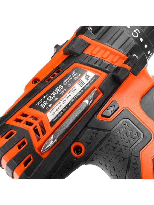 Дрель-шуруповерт аккумуляторная PATRIOT BR183UES, 18 В, Li-Ion, 1х2 Ач, 29 Нм, 1350 об/мин