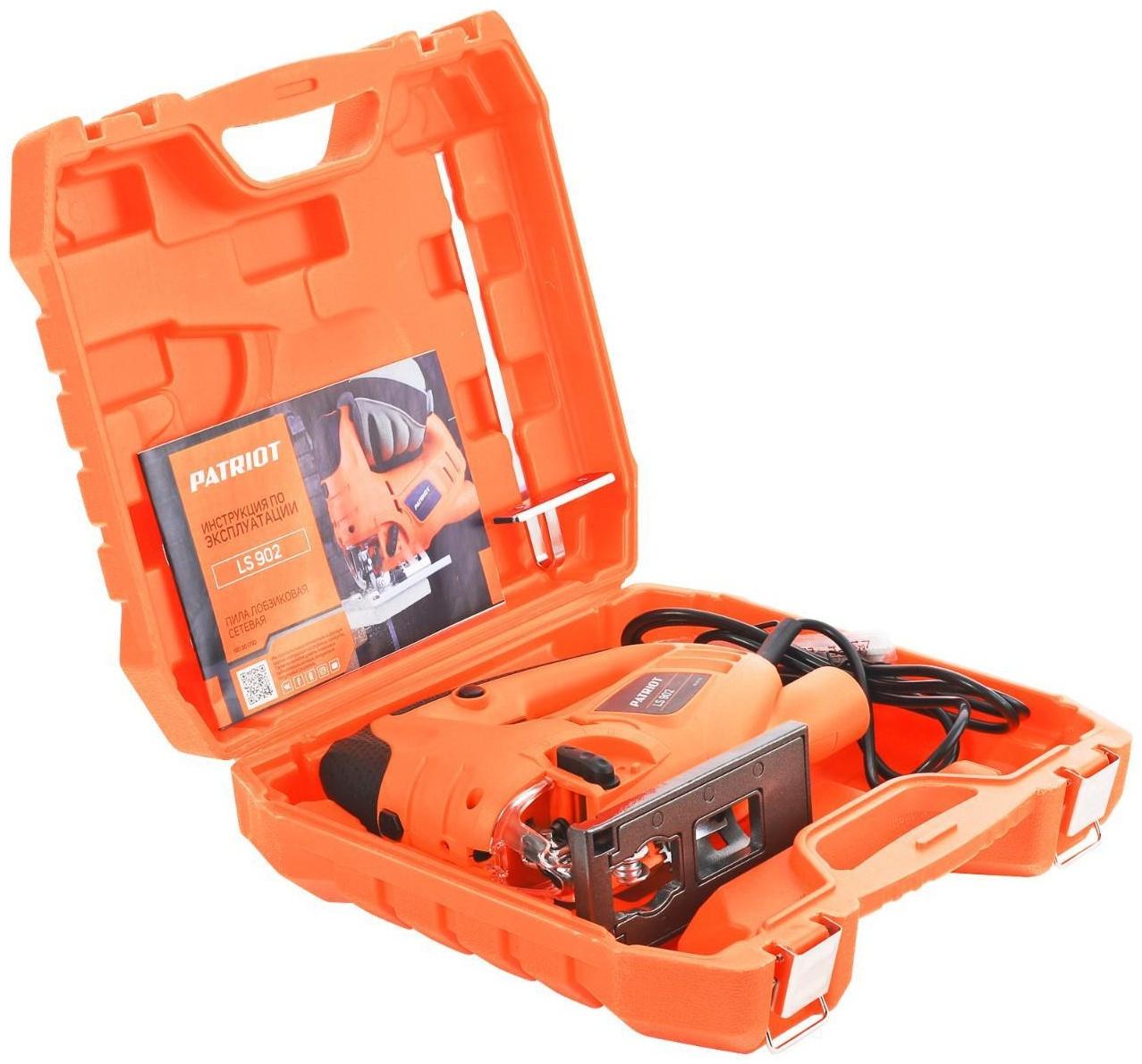 Лобзик PATRIOT LS902, 800 Вт, 800-3000 ход/мин, пропил 100 мм, кейс, литая платформа