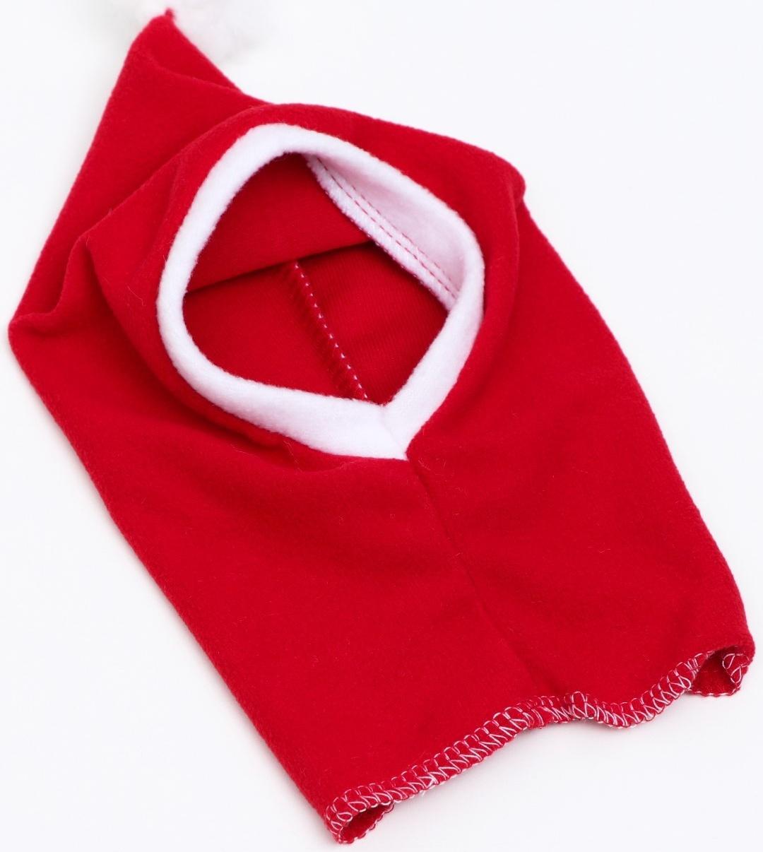 Шапочка новогодняя, флис, XS-S (ОМ 22-26, высота 20 см), бело-красная