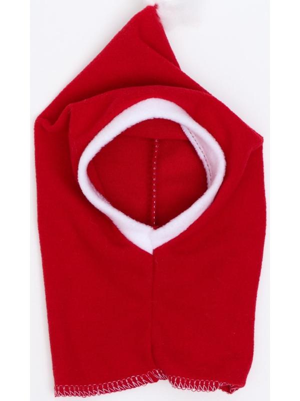 Шапочка новогодняя, флис, XS-S (ОМ 22-26, высота 20 см), бело-красная