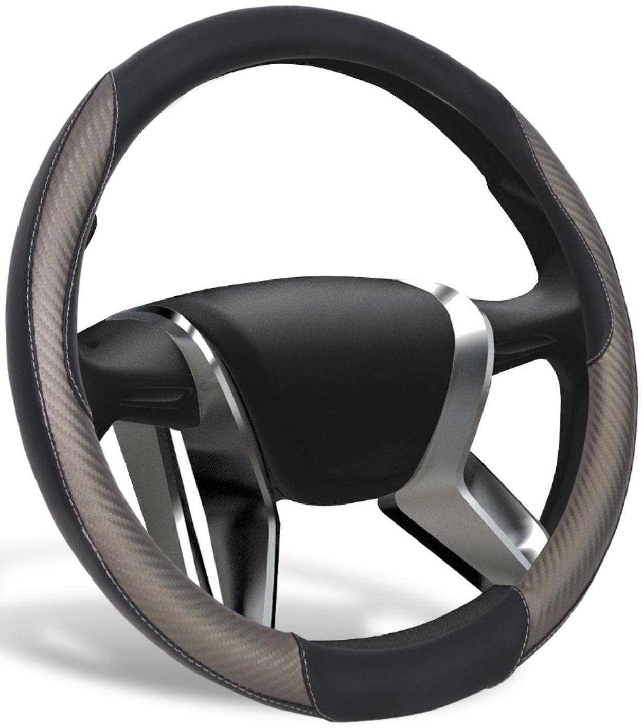 Оплетка AZARD RACE, экокожа, вставки карбон, прострочка серая, р-р M, черный