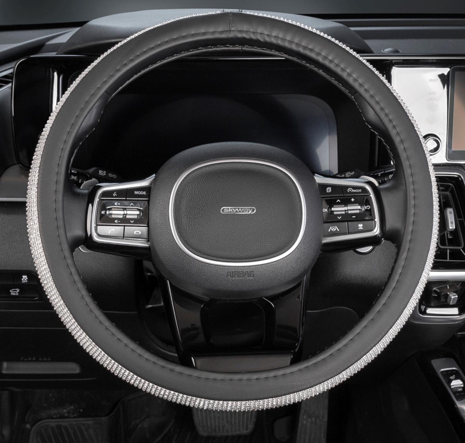 Оплетка SKYWAY, Crystal-2 M, черная экокожа, серебряные стразы