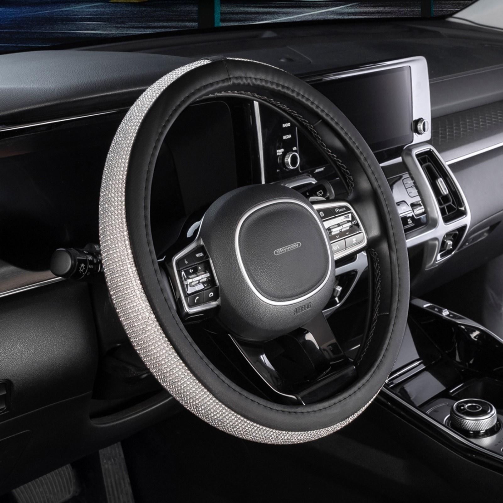 Оплетка SKYWAY, Crystal-2 M, черная экокожа, серебряные стразы