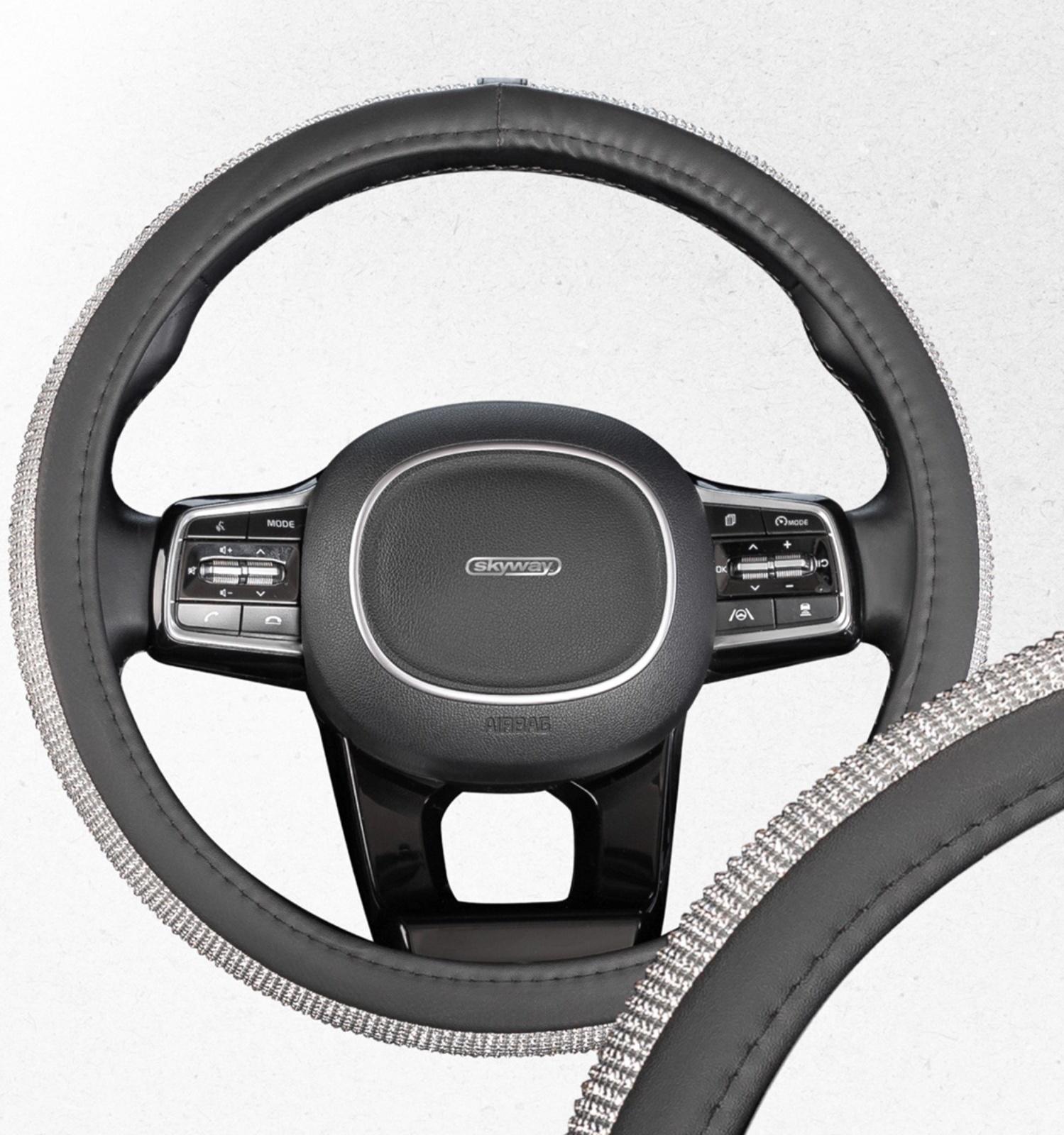 Оплетка SKYWAY, Crystal-2 M, черная экокожа, серебряные стразы