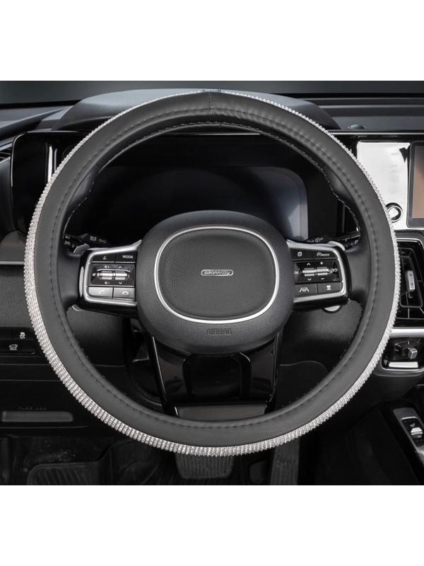 Оплетка SKYWAY, Crystal-2 M, черная экокожа, серебряные стразы