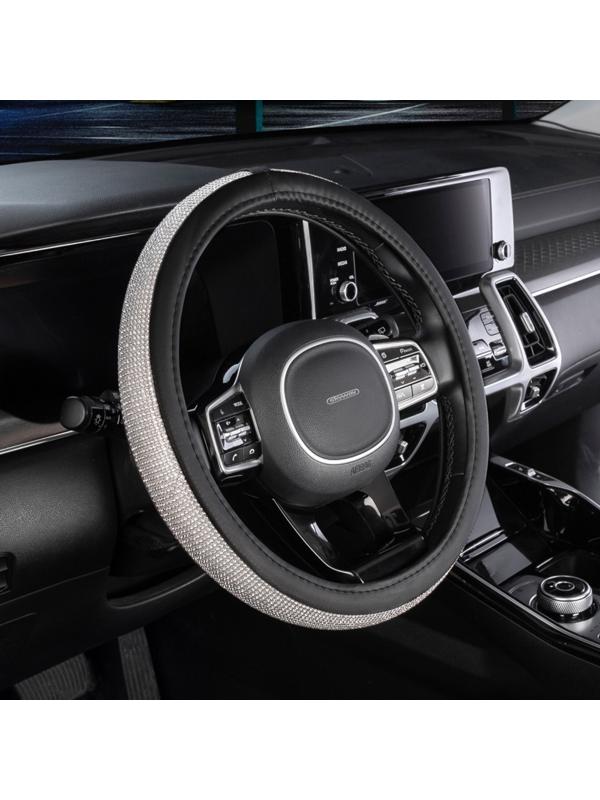 Оплетка SKYWAY, Crystal-2 M, черная экокожа, серебряные стразы