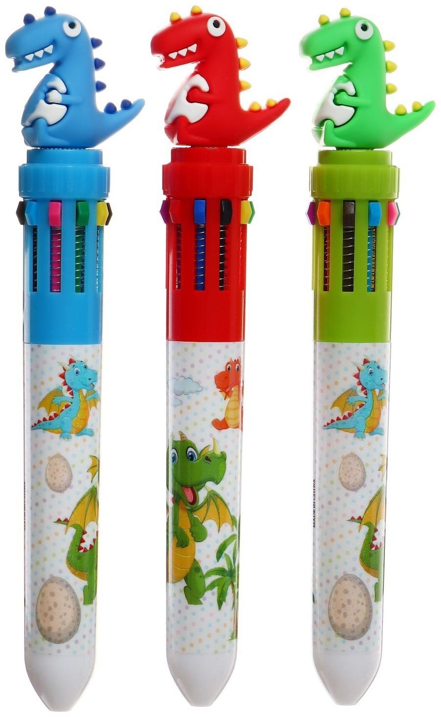 Ручка шариковая автоматическая, 10-ти цветная, Дракон МИКС