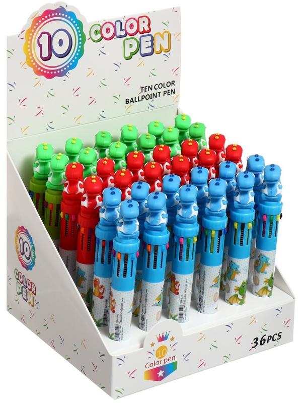 Ручка шариковая автоматическая, 10-ти цветная, Дракон МИКС