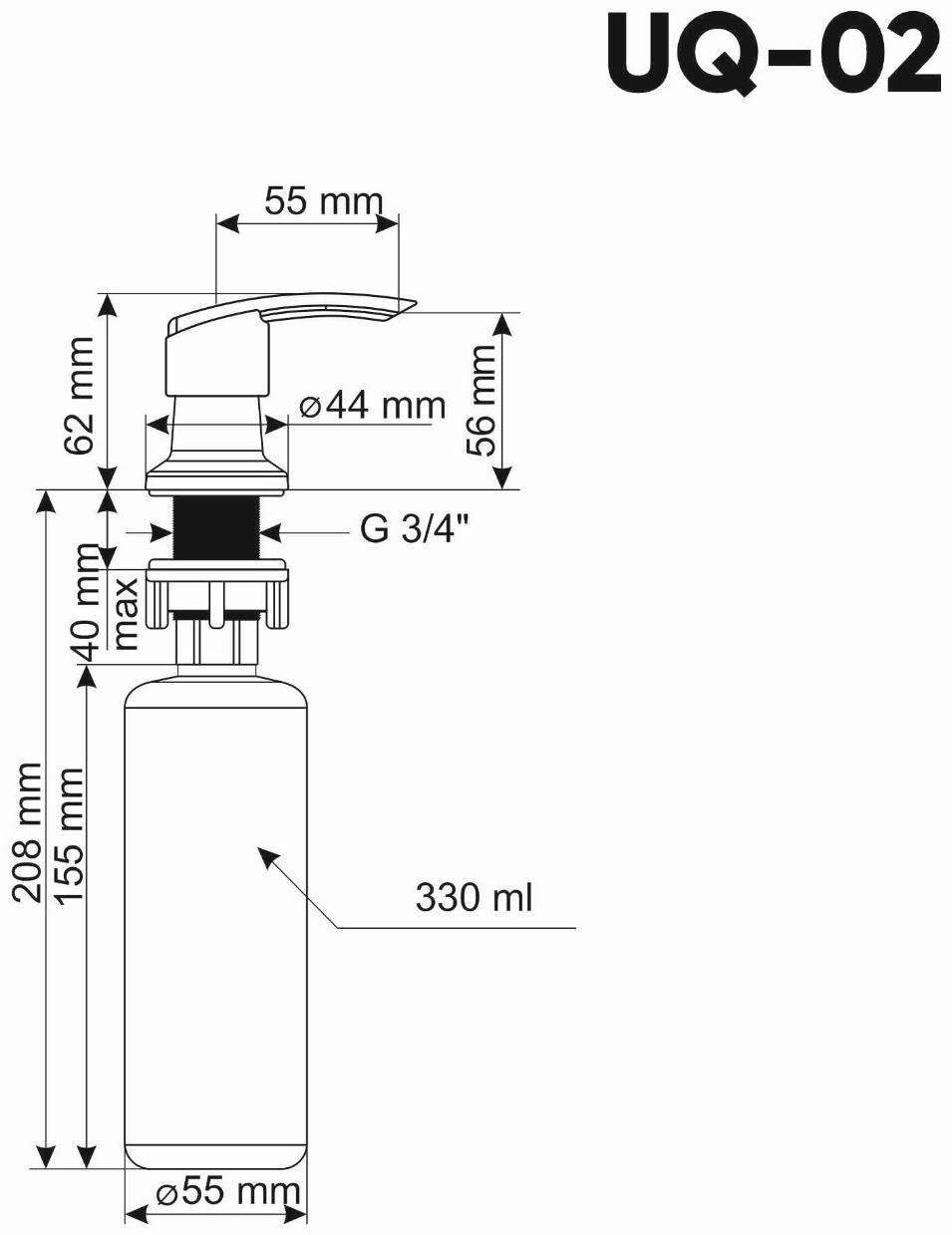 Дозатор для моющих средств Ulgran Quartz UQ-02, цвет 07 уголь