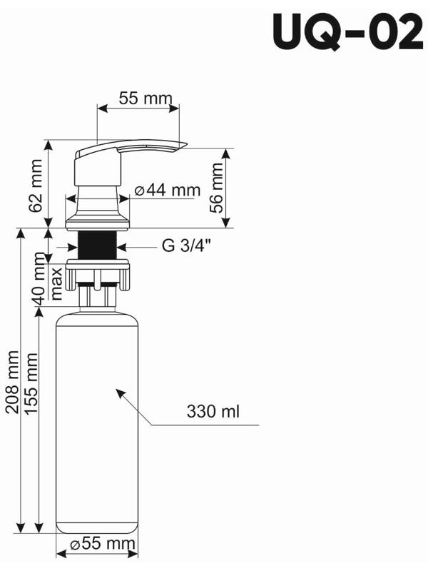Дозатор для моющих средств Ulgran Quartz UQ-02, цвет 07 уголь
