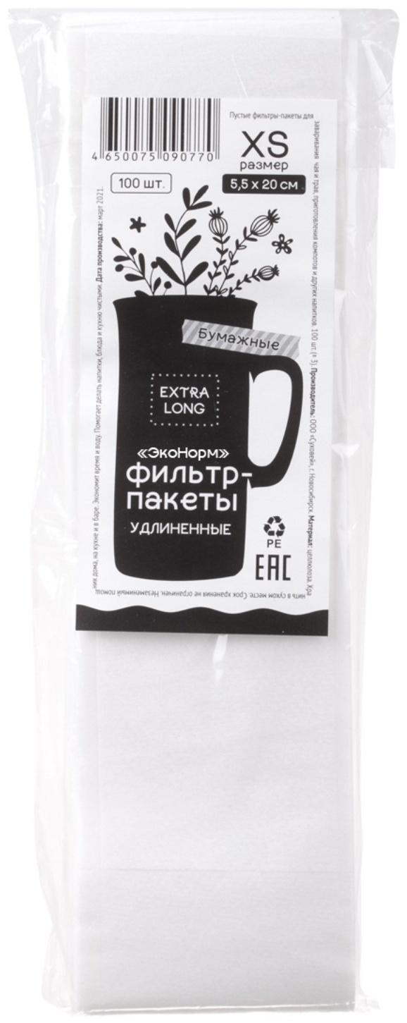 Фильтр-пакеты бумажные ЭкоНорм Extra Long, 6х20 см, размер XS, 100 шт