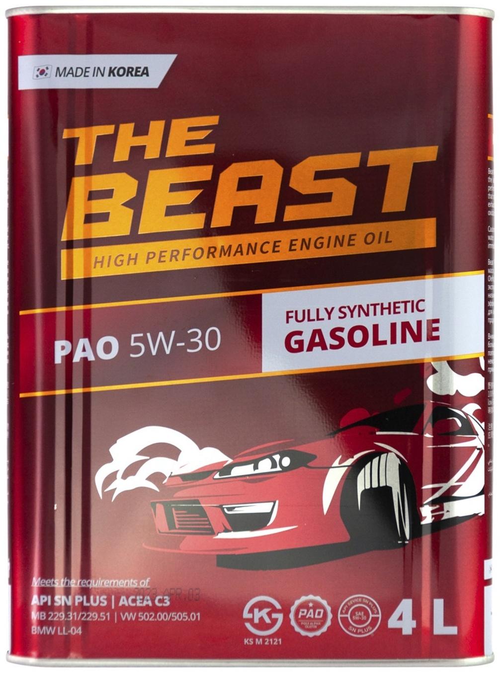 Масло моторное THE BEAST PAO 5W-30, синтетическое, 4 л