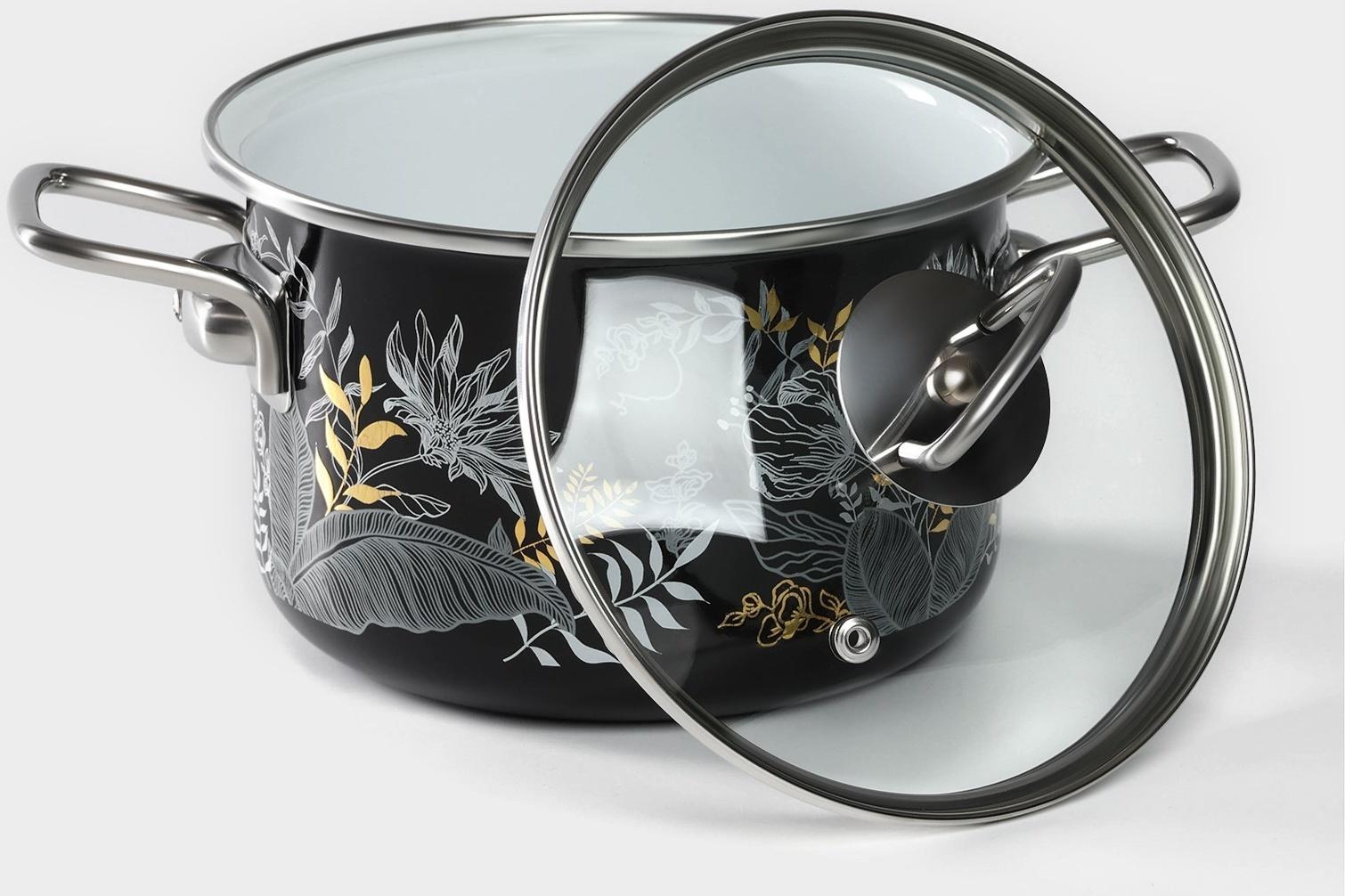 Кастрюля Magia, 2 л, стеклянная крышка, индукция, чёрный