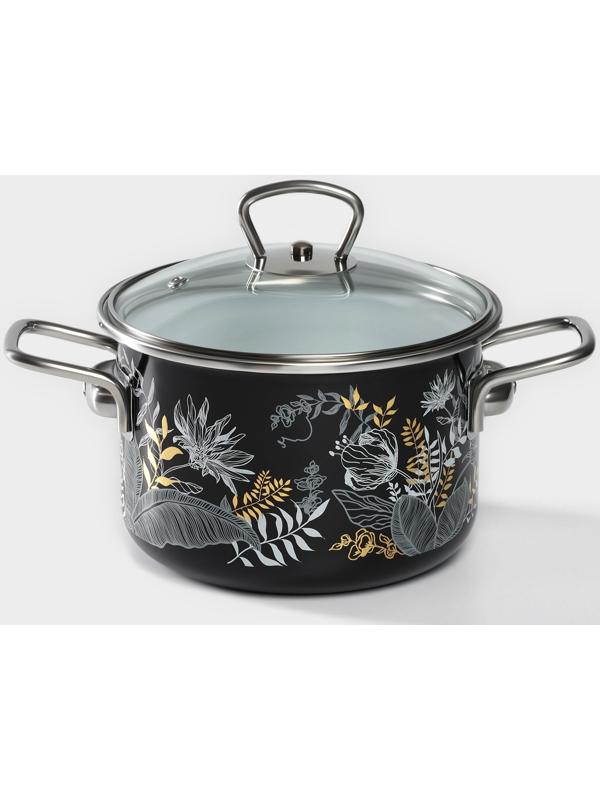 Кастрюля Magia, 2 л, стеклянная крышка, индукция, чёрный