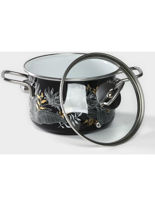 Кастрюля Magia, 2 л, стеклянная крышка, индукция, чёрный