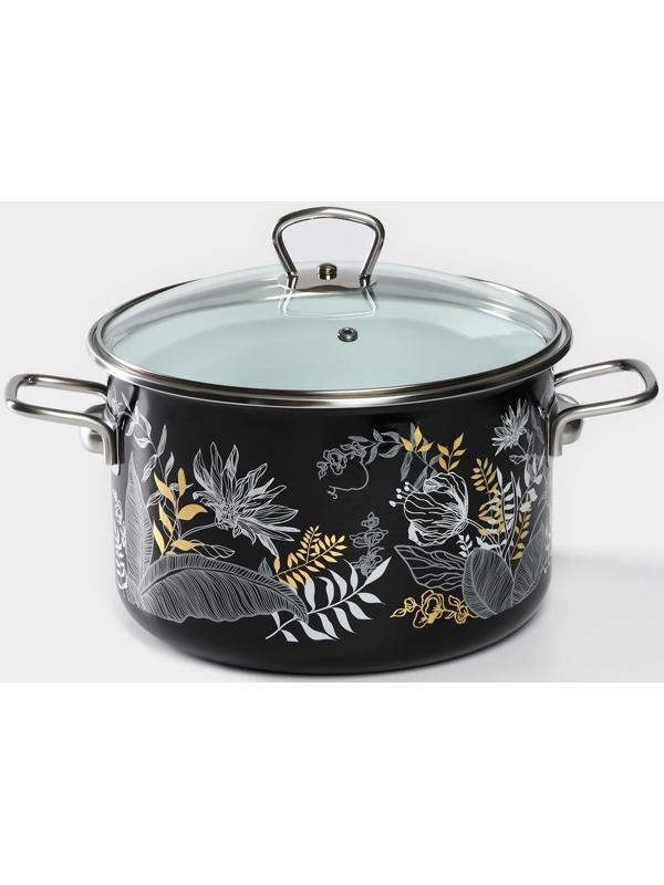 Кастрюля Magia, 5,5 л, d=22 см, стеклянная крышка, индукция, чёрный