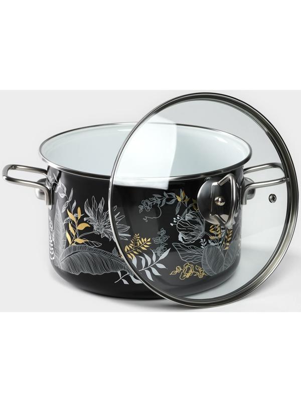 Кастрюля Magia, 5,5 л, d=22 см, стеклянная крышка, индукция, чёрный