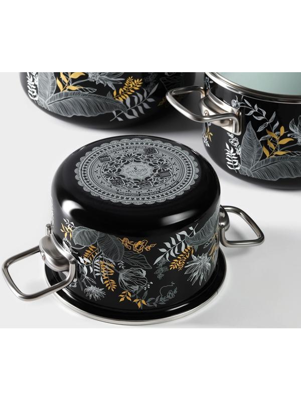 Набор кастрюль Magia, 2 л, 3 л, 4 л, стеклянная крышка, индукция, чёрный
