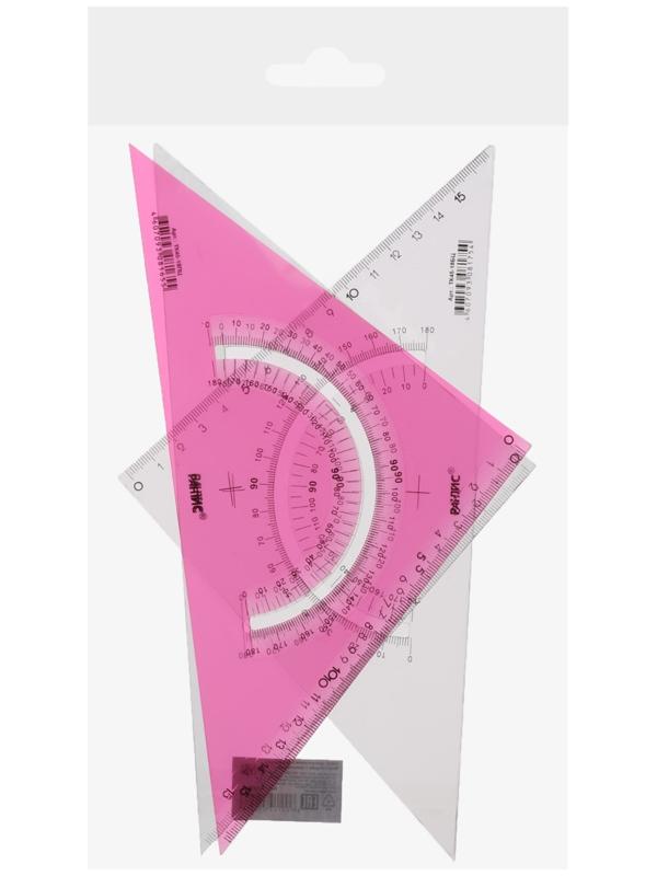 Набор треугольников 3 шт. Calligrata 45* катет 18 см, с транспортиром, прозрачные