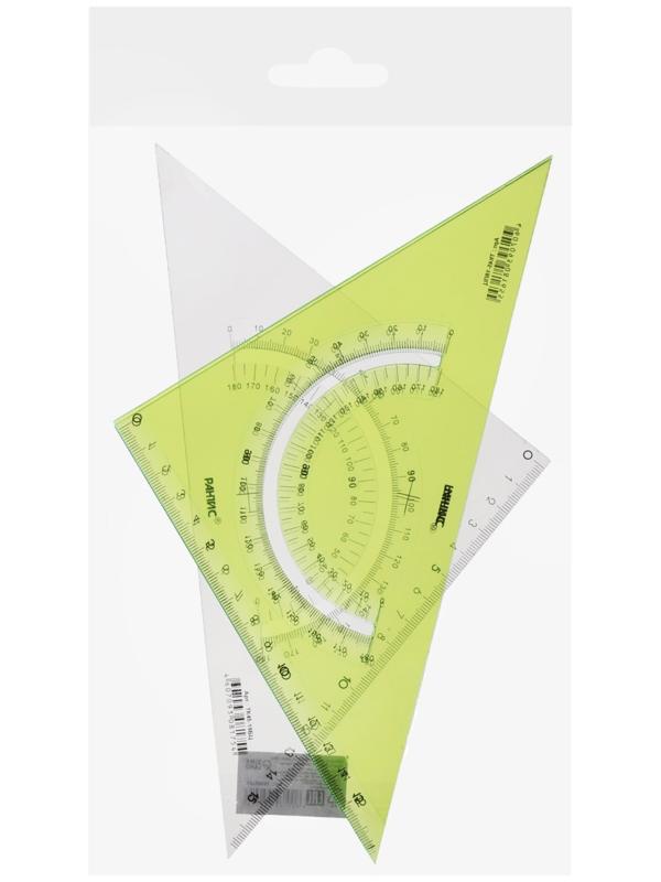 Набор треугольников 3 шт. Calligrata 45* катет 18 см, с транспортиром, прозрачные