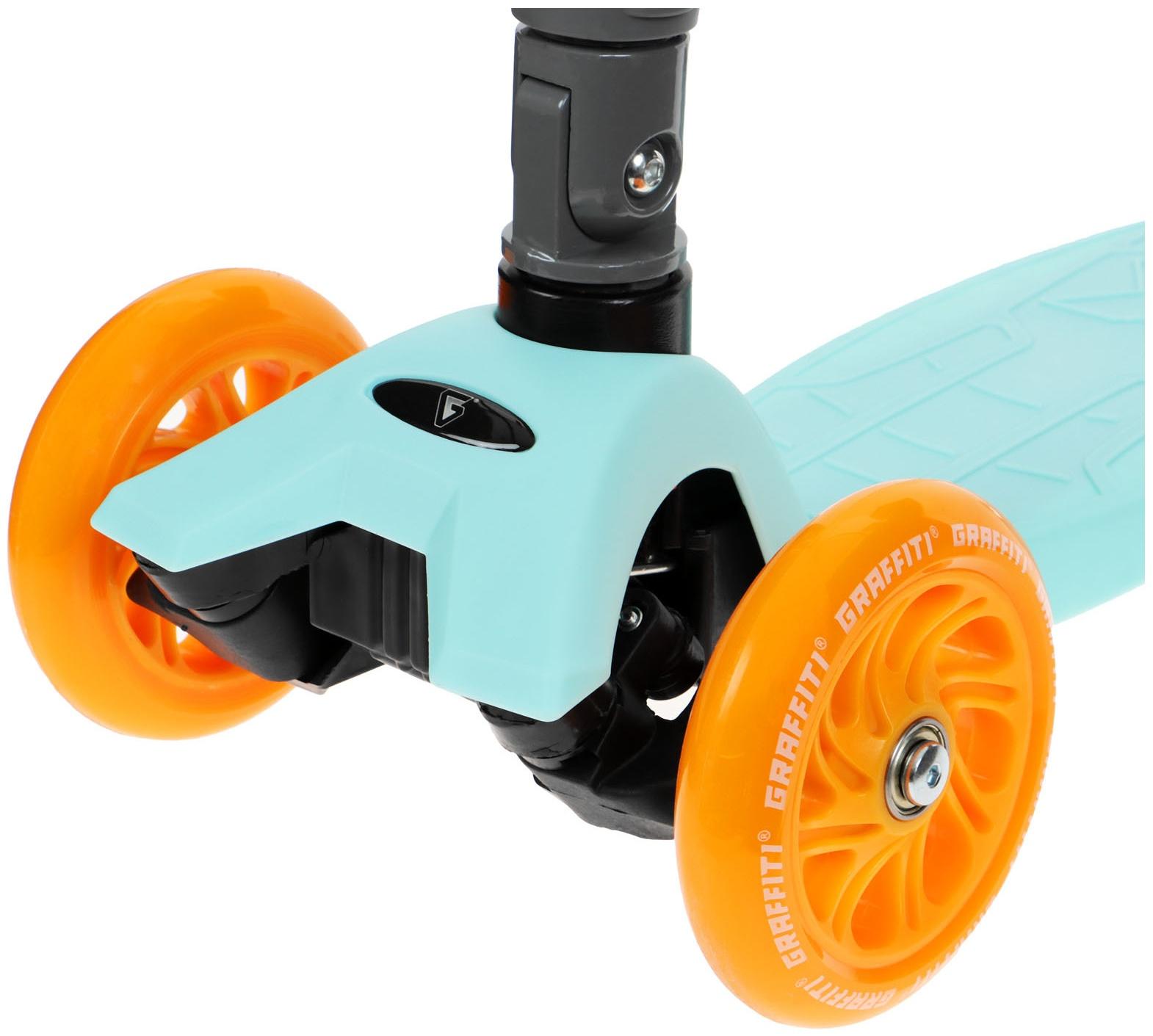 Самокат складной GRAFFITI, колеса световые PU 120/70 мм, ABEC 7, цвет бирюзовый