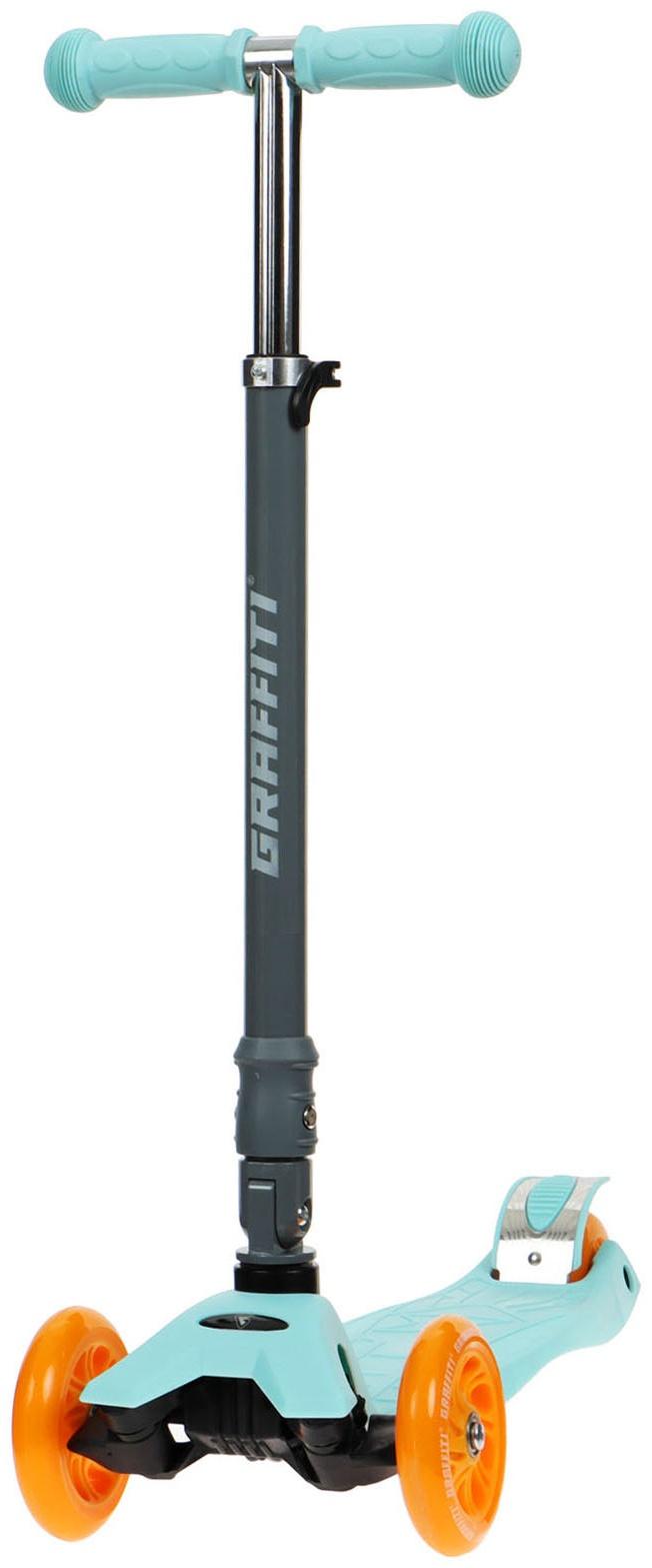 Самокат складной GRAFFITI, колеса световые PU 120/70 мм, ABEC 7, цвет бирюзовый