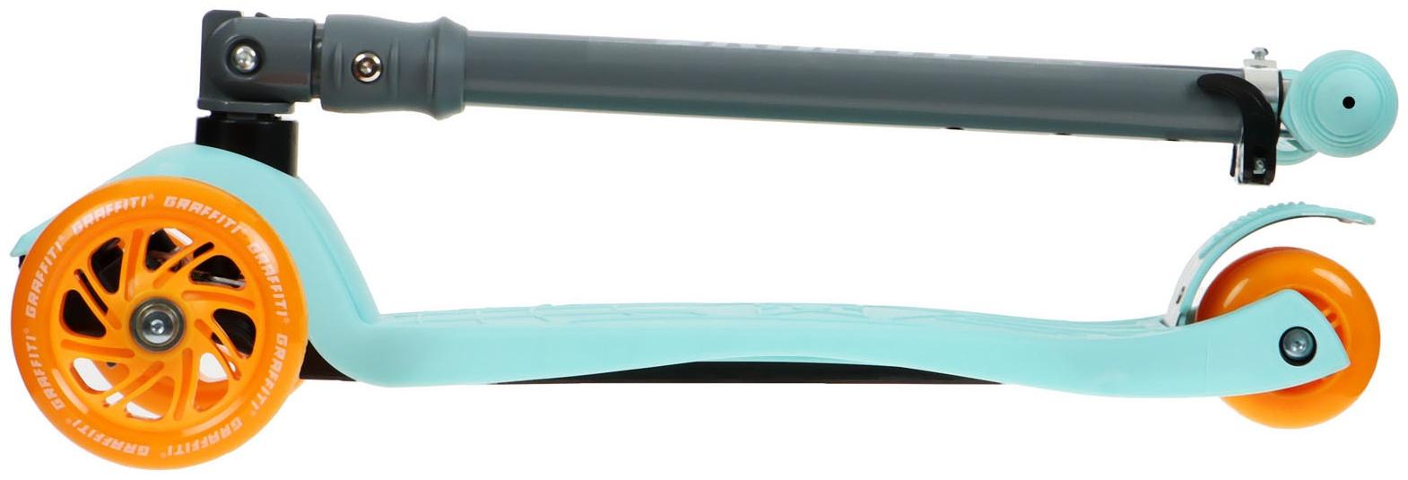 Самокат складной GRAFFITI, колеса световые PU 120/70 мм, ABEC 7, цвет бирюзовый
