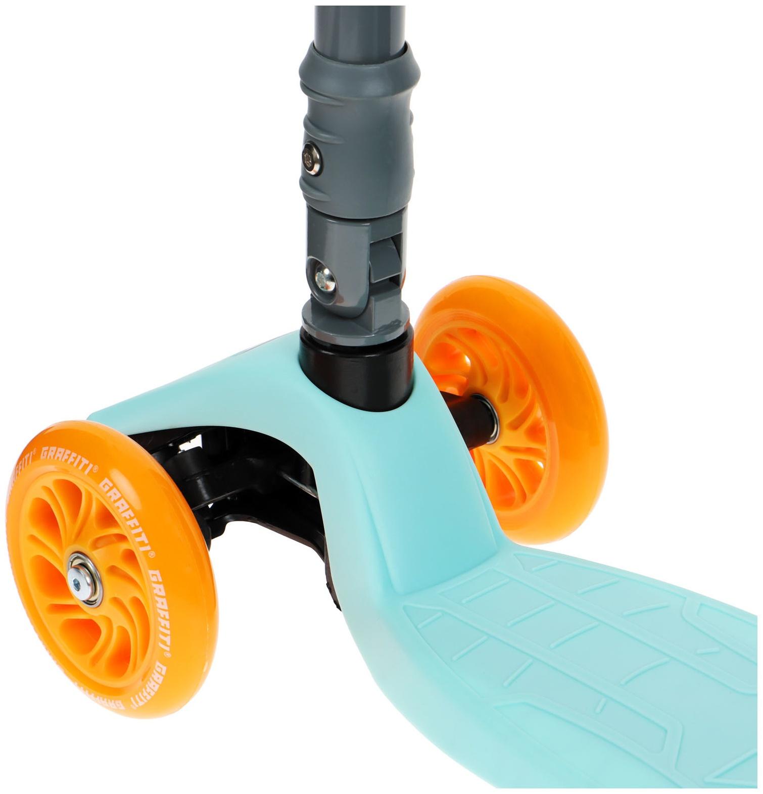 Самокат складной GRAFFITI, колеса световые PU 120/70 мм, ABEC 7, цвет бирюзовый