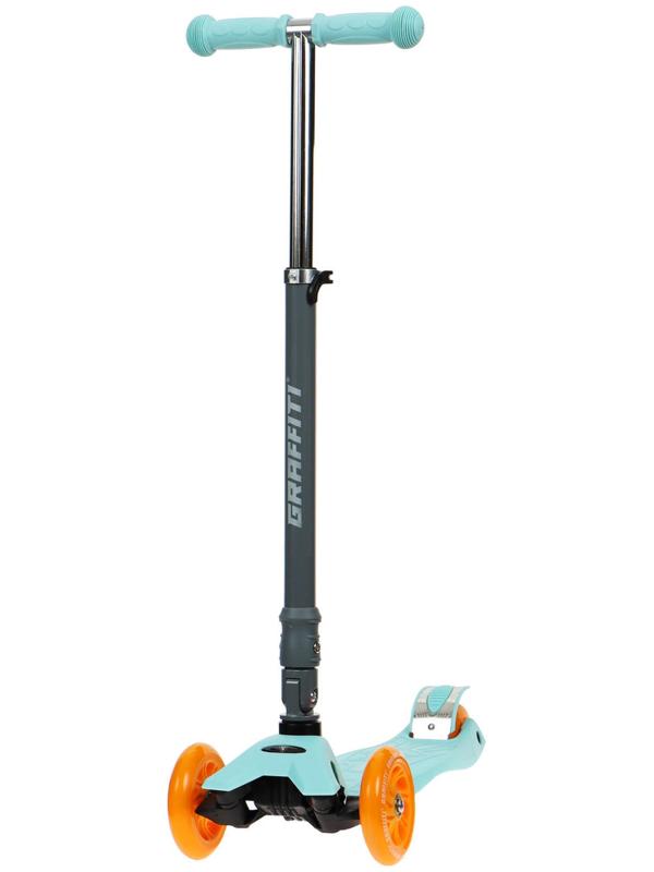Самокат складной GRAFFITI, колеса световые PU 120/70 мм, ABEC 7, цвет бирюзовый
