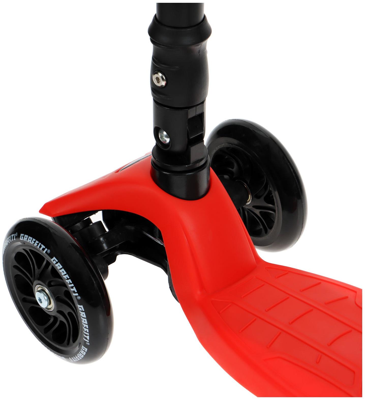 Самокат складной GRAFFITI, колеса световые PU 120/70 мм, ABEC 7, цвет красный