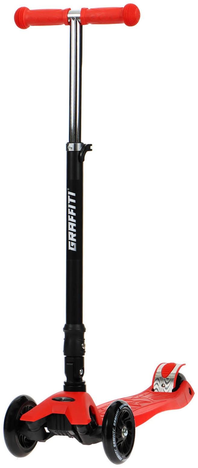 Самокат складной GRAFFITI, колеса световые PU 120/70 мм, ABEC 7, цвет красный