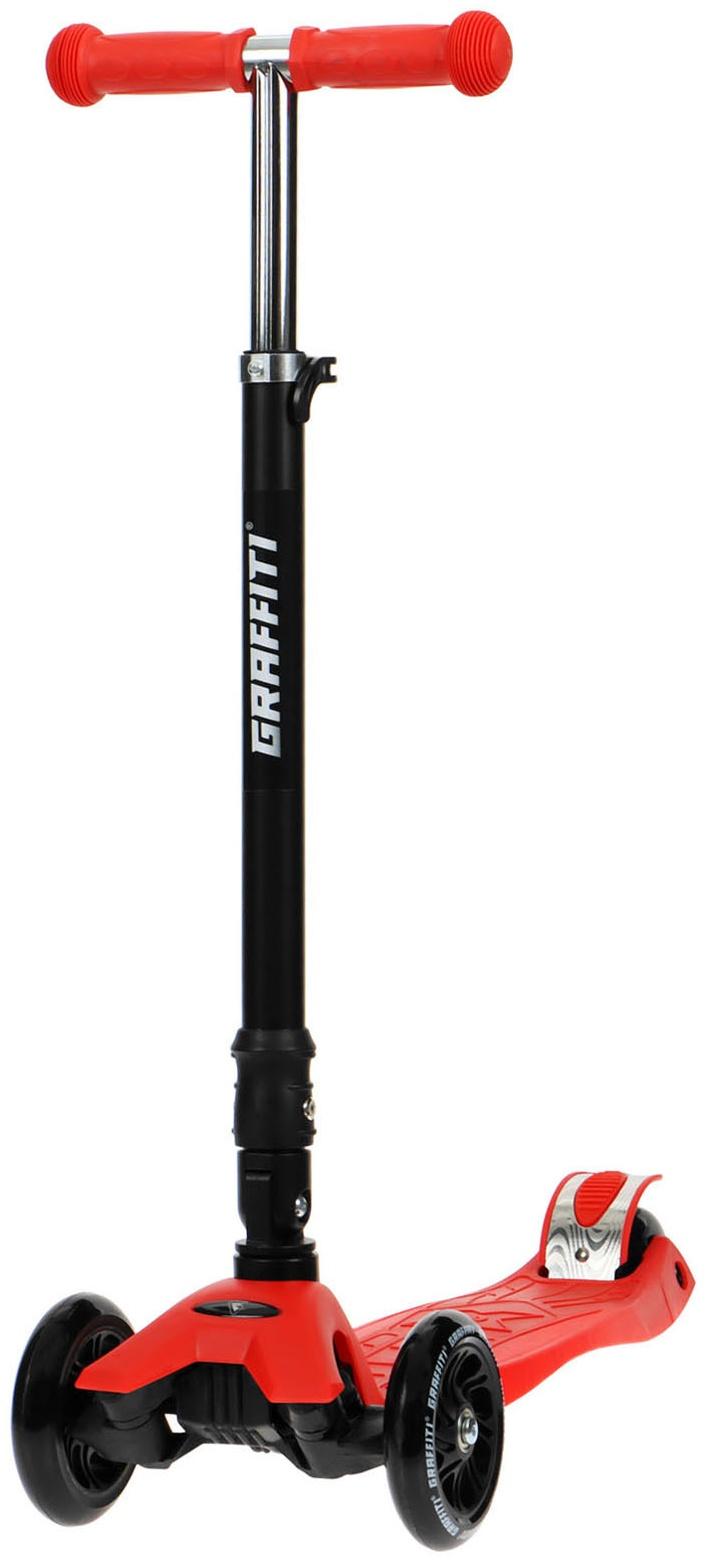 Самокат складной GRAFFITI, колеса световые PU 120/70 мм, ABEC 7, цвет красный