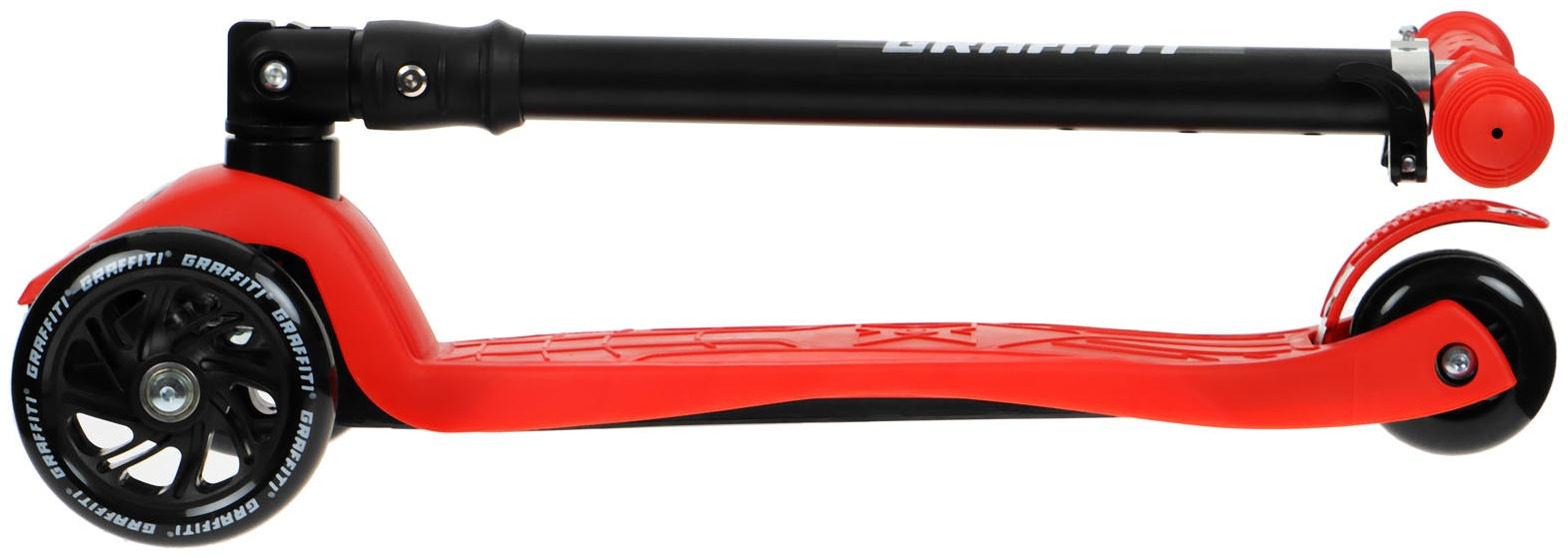 Самокат складной GRAFFITI, колеса световые PU 120/70 мм, ABEC 7, цвет красный