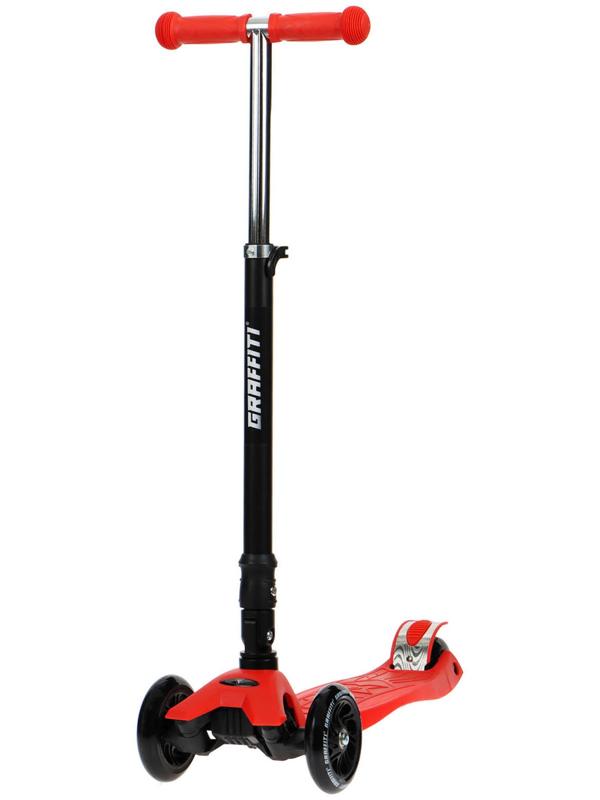Самокат складной GRAFFITI, колеса световые PU 120/70 мм, ABEC 7, цвет красный