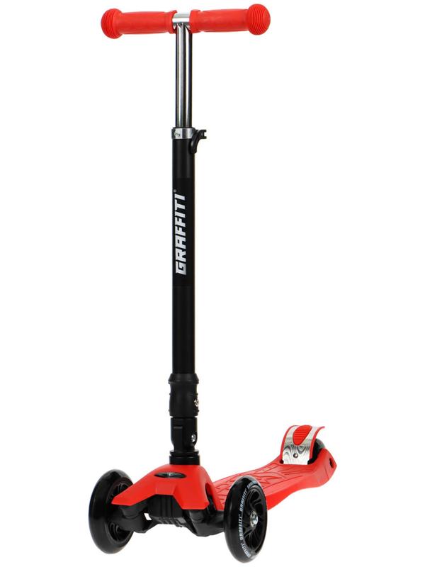 Самокат складной GRAFFITI, колеса световые PU 120/70 мм, ABEC 7, цвет красный