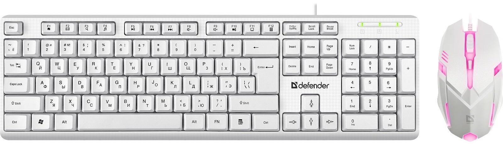 Комплект клавиатура и мышь Defender Motion C-977, проводной,мембранный,1600 dpi,USB,белый