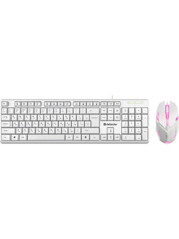 Комплект клавиатура и мышь Defender Motion C-977, проводной,мембранный,1600 dpi,USB,белый