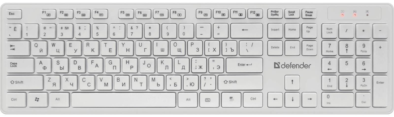 Комплект клавиатура и мышь Defender Auckland C-987,беспроводной,мембран,1600 dpi,USB,белый