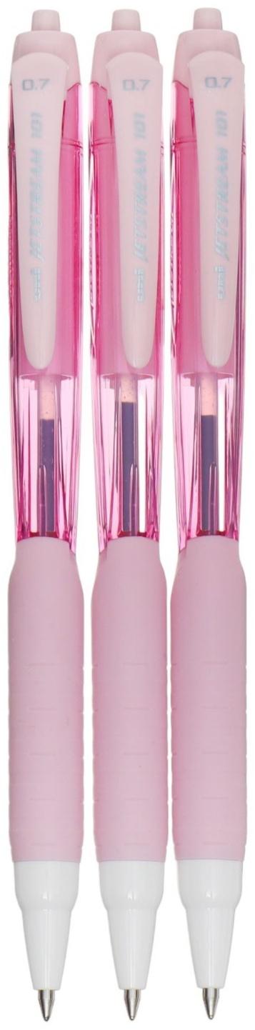 Набор ручек шариковых автоматических UNI Jetstream SX-101-07FL, 0.7 мм, стержень синий, розовый корпус, 3 штуки