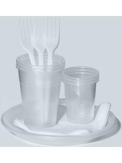 Набор одноразовой посуды на 3 персоны,стакан 200 мл,стопка 100 мл,тарелка d=165,вилка,салфет 1046952