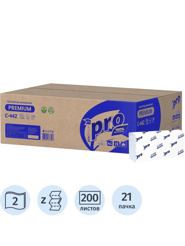 Полотенца бумажные Z слож PROtissue 2сл 200л 21пач/уп С442
