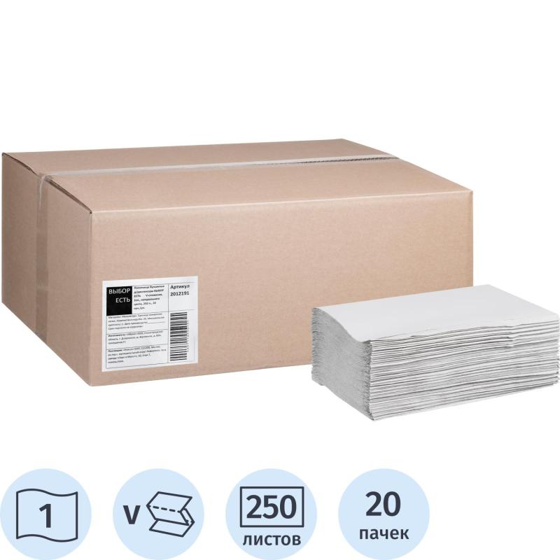 Полотенца бумажные д/дисп Выбор Есть V-слож 1сл нат втор 250л 20пач/уп