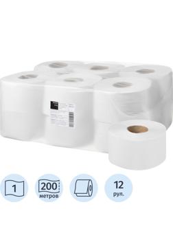 Бумага туалетная д/дисп Выбор Есть 1сл бел втор на втул 200м 12рул/уп