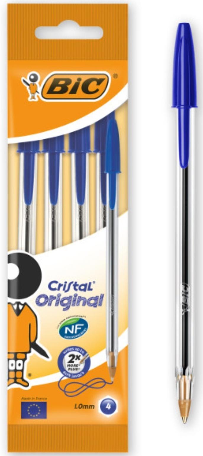 Ручка шариковая, синяя, среднее письмо, прозрачный корпус, BIC Cristal Original