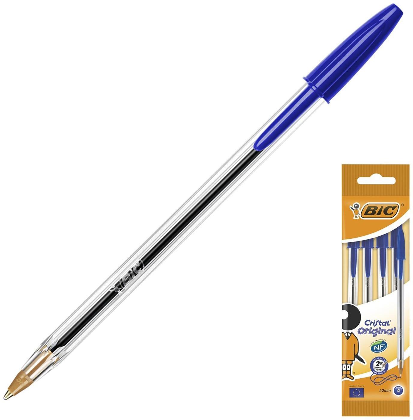 Ручка шариковая, синяя, среднее письмо, прозрачный корпус, BIC Cristal Original