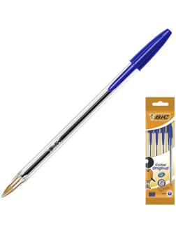 Ручка шариковая, синяя, среднее письмо, прозрачный корпус, BIC Cristal Original