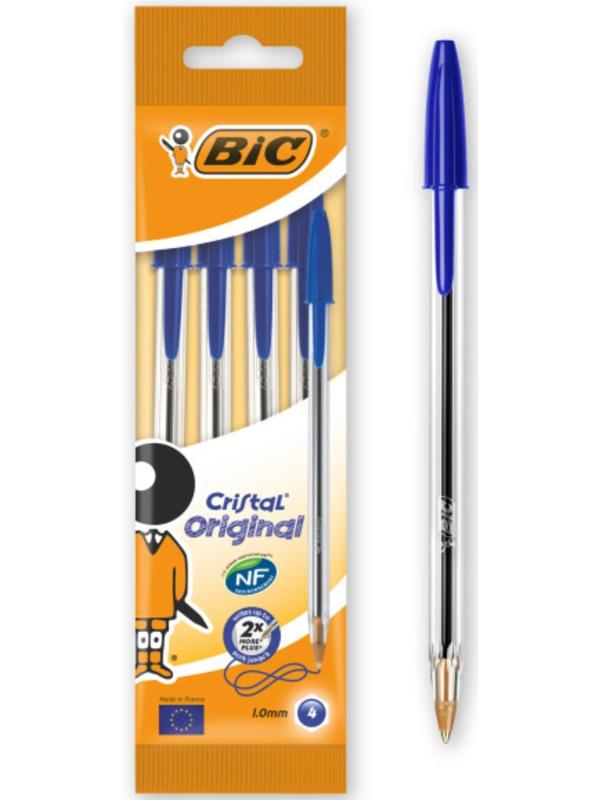 Ручка шариковая, синяя, среднее письмо, прозрачный корпус, BIC Cristal Original