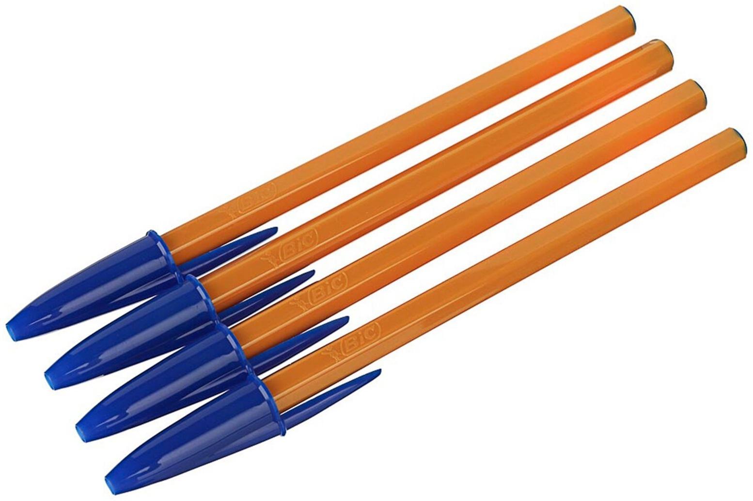 Набор ручек шариковых BIC Orange Fine, 4 штуки, узел 0.8 мм, чернила синие, тонкое письмо, оранжевый корпус