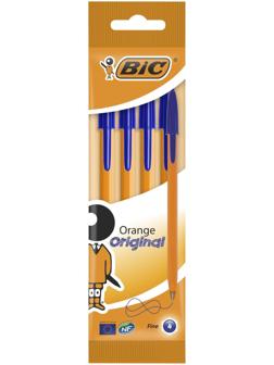 Набор ручек шариковых BIC Orange Fine, 4 штуки, узел 0.8 мм, чернила синие, тонкое письмо, оранжевый корпус